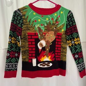 Festive Christmas sloth Fireplace Sweater - Green Red Black